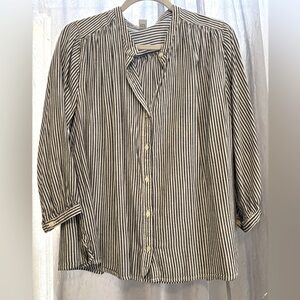 Navy blue striped loose fitting blouse